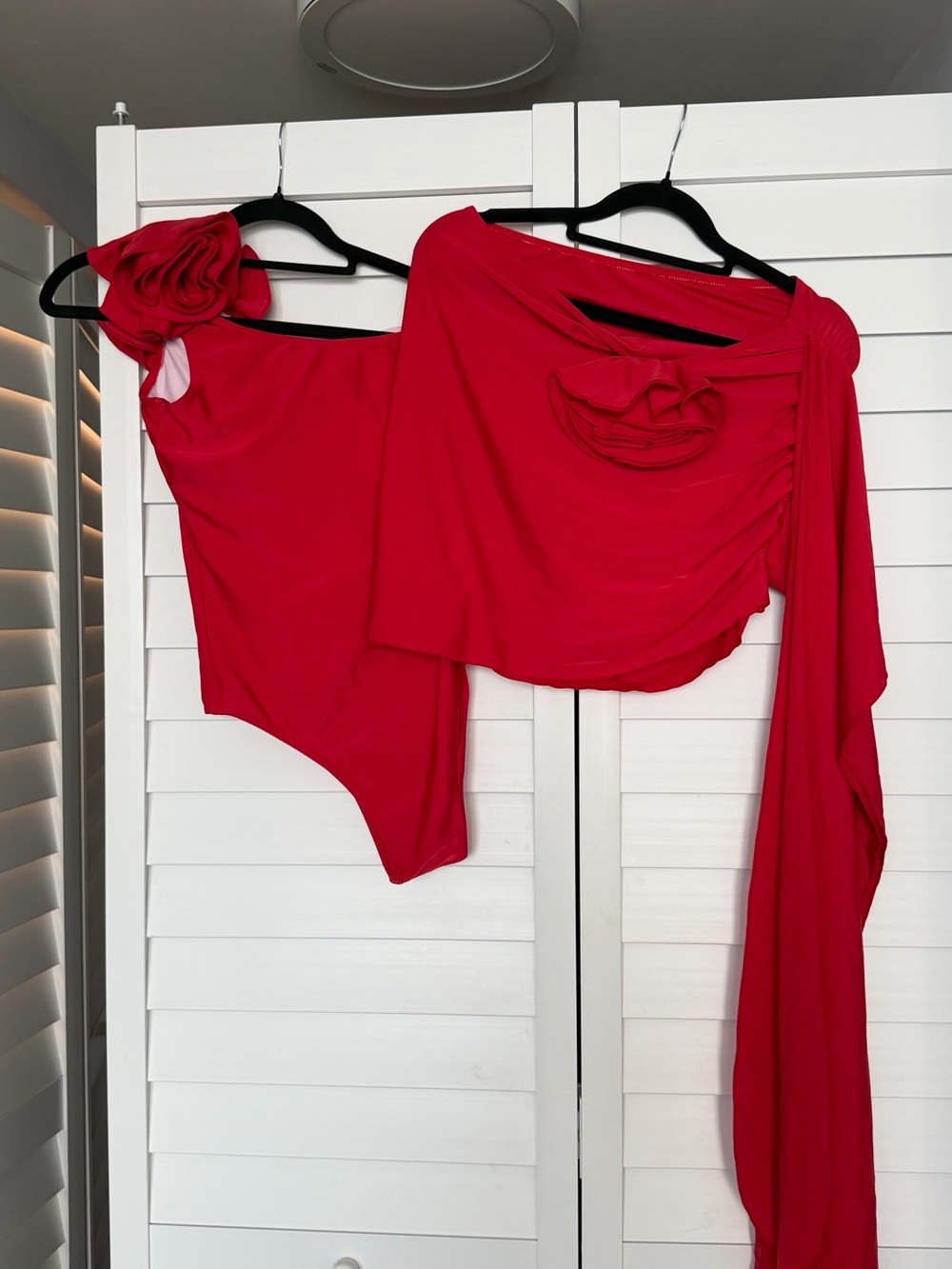 Red Women's Asymmetric Swimsuit + skirt
